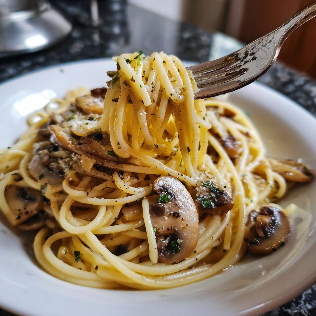 Spaghetti mit Pilzen und Petersilie