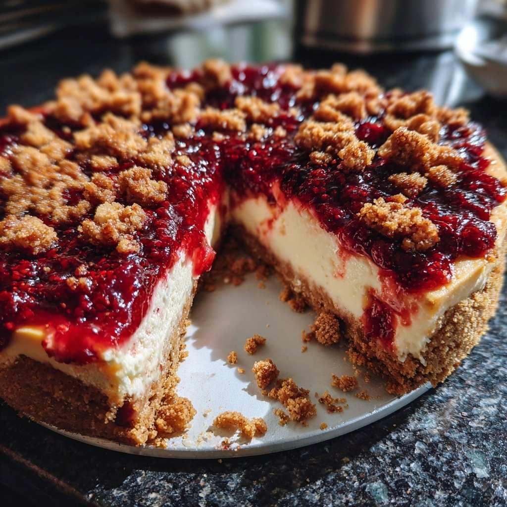 Käsekuchen mit Keksboden und Beeren