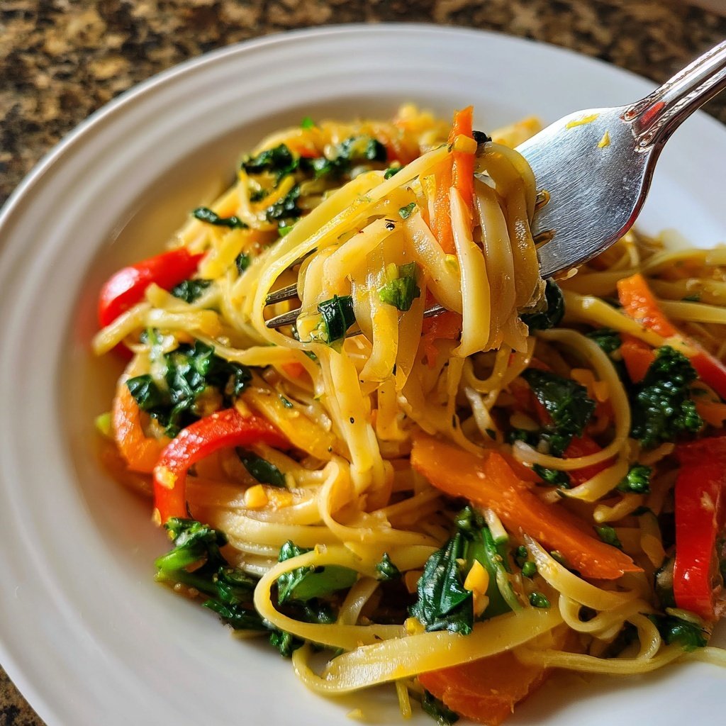 Mittagessen mit Nudeln und Gemüse